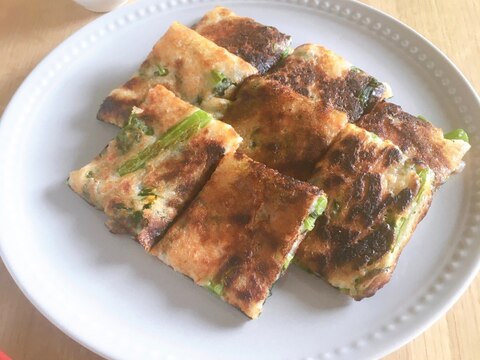 春の風味♡のらぼう菜と桜エビのチヂミ